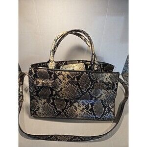 GUESS Grosseto Snakeskin Satchel Tan Black Python Bag Gold HW Strap 19GUP225